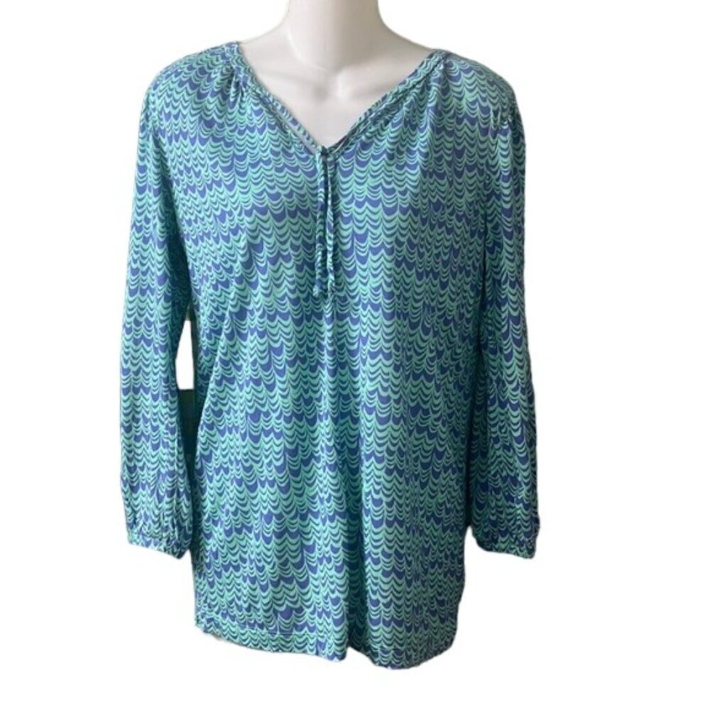 Gap Women's Seafoam Green & Violet Printed Rayon Tunic 3/4 Sleeve Size XS